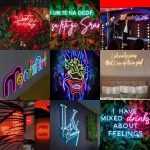 Neonlichten die de geschiedenis van de neonlamp illustreren, van klassieke reclameborden tot moderne decoratieve verlichtings