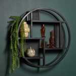Zwarte ronde metalen wandrek voor modern interieur met elegante en industriële uitstraling