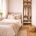 Smalle kledingkast voor kleine ruimtes met optimale indeling en rustige kleur die de slaapkamer niet verzwaart